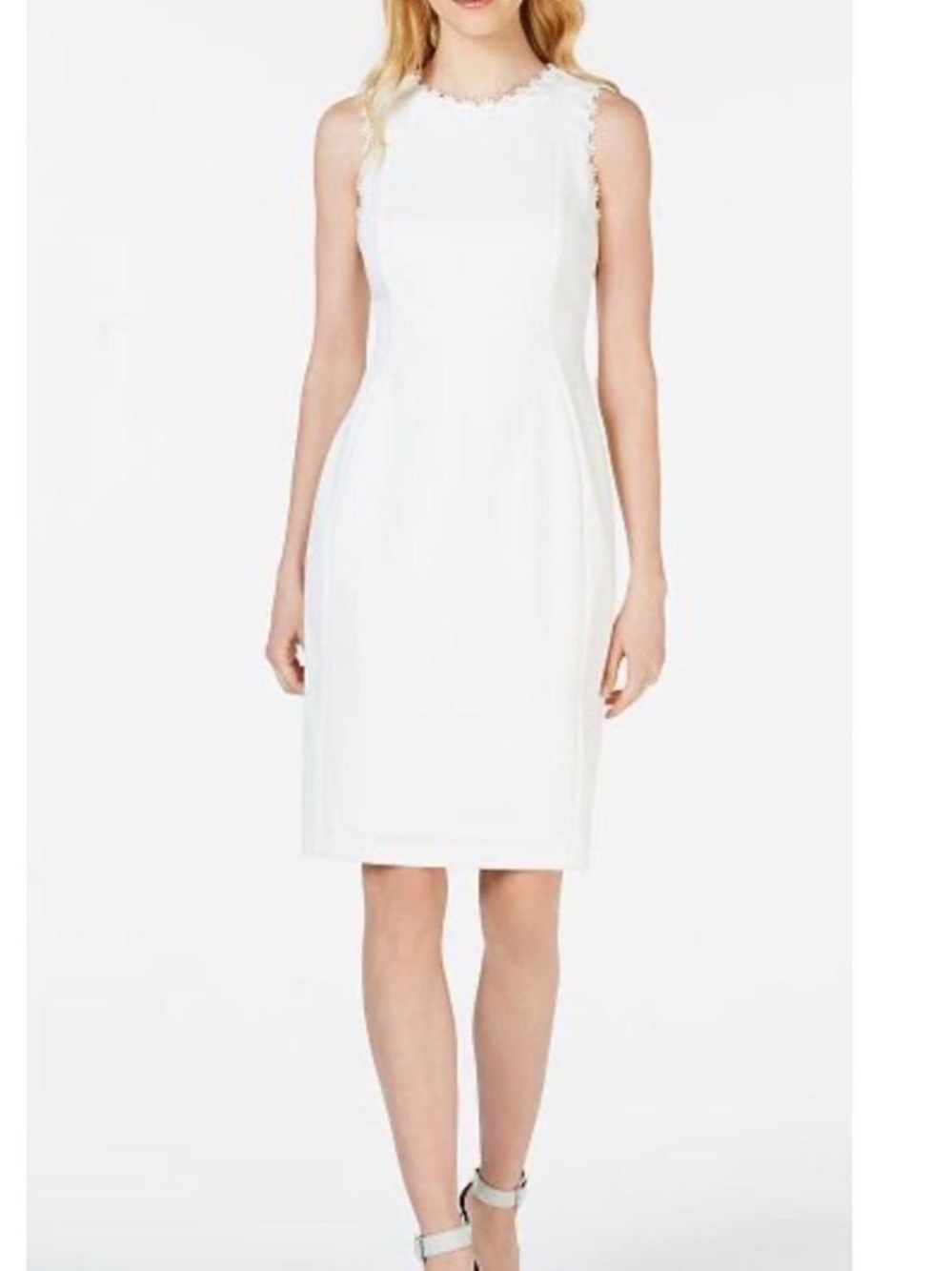 Calvin Klein White Sleeveless Midi Sheath Dress